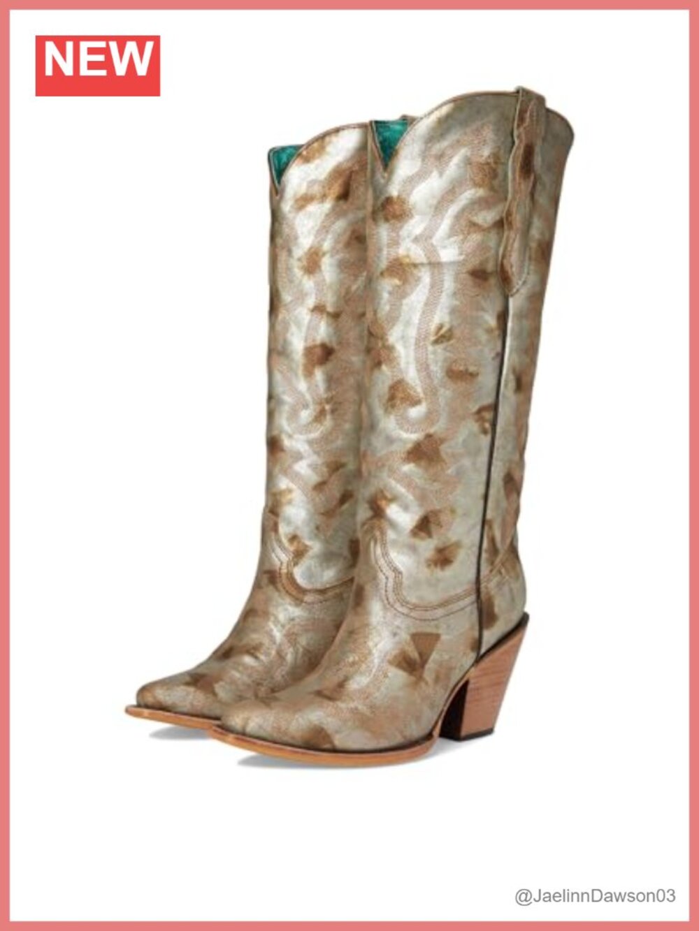 Knee-High Heeled Boots with Gold Metallised Leather & Embroidery